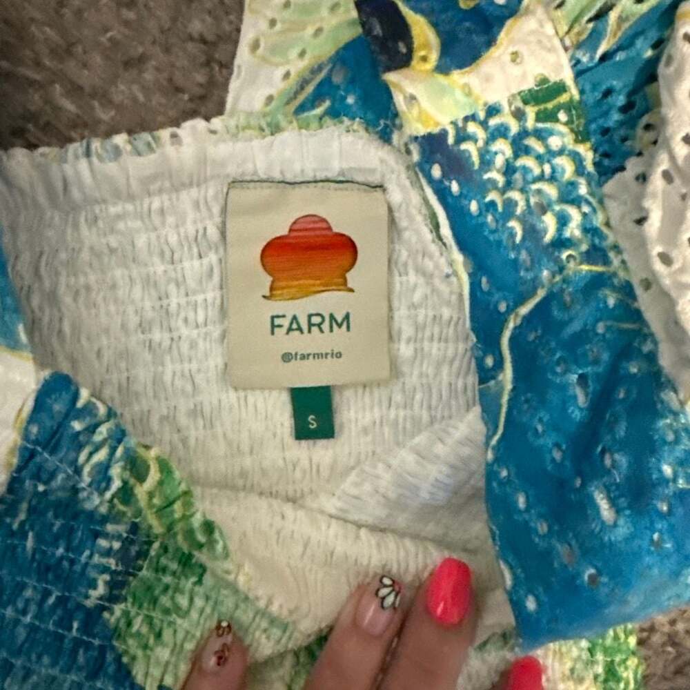 FARM Rio Araras Smocked Mini Dress Size S Parrot Print